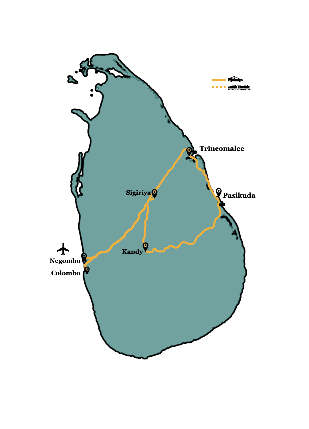 Route der Sri Lanka Sommerreise